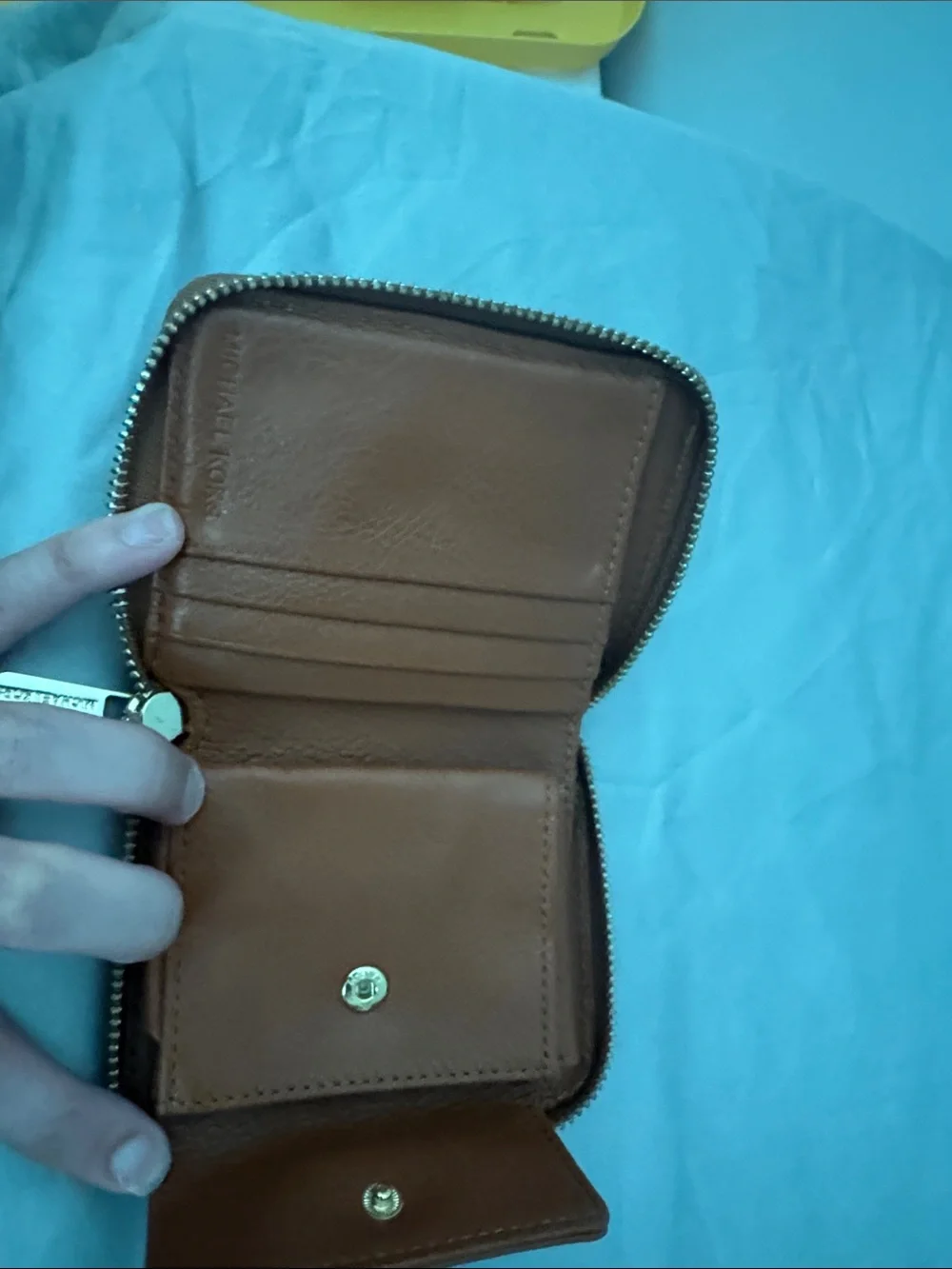 Michael Kors Beige and Brown Signature MK Zip Card Wallet